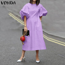 Load image into Gallery viewer, Fashion Casual Dress 2021 VONDA Woman Summer O Neck Short Lantern Sleeve Dresses Plus Size Bohemian Party Vestidos Femme 5XL