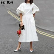 Load image into Gallery viewer, Fashion Casual Dress 2021 VONDA Woman Summer O Neck Short Lantern Sleeve Dresses Plus Size Bohemian Party Vestidos Femme 5XL
