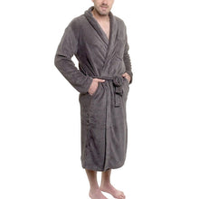 Load image into Gallery viewer, Fashion Casual Mens Bathrobes Flannel Robe V Neck Long Sleeve Couple Men Woman Robe Plush Shawl Kimono Warm Male Bathrobe Coat