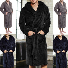 Load image into Gallery viewer, Fashion Casual Mens Bathrobes Flannel Robe V Neck Long Sleeve Couple Men Woman Robe Plush Shawl Kimono Warm Male Bathrobe Coat