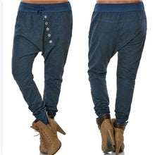 Load image into Gallery viewer, Fashion Girlfriend Women Hipsters Harem Pants Bloomers Baggy Pants Trousers Loose Wash Dark Drawstring Button Pants