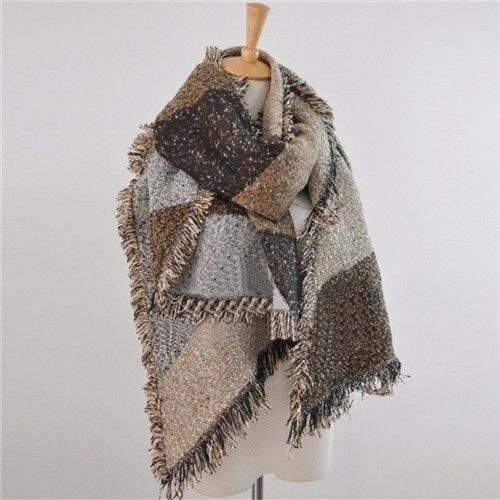 Fashion Large Scarves Women Long Cashmere Winter Wool Blend Soft Warm Plaid Scarf Wrap Shawl Plaid Scarf