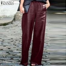 Load image into Gallery viewer, Fashion PU Leather Trousers Women Wide Leg Pants ZANZEA 2020 Casual Elastic Waist Long Pantalon Female Black Turnip Plus Size