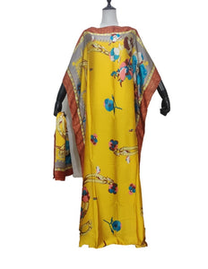 Fashion  Printed Free Size Summer Women's silk kaftan Dashiki African loose Abaya robe gown match scarf African dresses