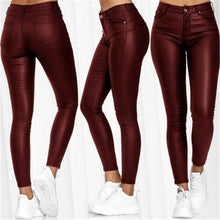 Load image into Gallery viewer, Fashion Pure Color Leather Casual Pants Small Feet Pants Spring Women Pu Leather Pants Black Sexy Stretch Bodycon Trousers Women