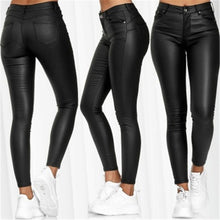 Load image into Gallery viewer, Fashion Pure Color Leather Casual Pants Small Feet Pants Spring Women Pu Leather Pants Black Sexy Stretch Bodycon Trousers Women