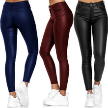 Load image into Gallery viewer, Fashion Pure Color Leather Casual Pants Small Feet Pants Spring Women Pu Leather Pants Black Sexy Stretch Bodycon Trousers Women