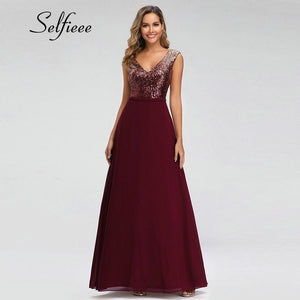 Fashion Sparkle Burgundy Women Dresses A-Line V-Neck Sleeveless Ladies Sexy Sequined Long Summer Dresses Robe Femme 2020 Jurkjes