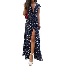 Load image into Gallery viewer, Fashion Split Hem Polka Dot Short Sleeve Maxi Sundress Celmia Bohemian Women Summer Long Dress Belted Sexy Casual V-Neck Vestido