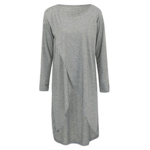 Load image into Gallery viewer, Fashion Women Asymmetric Dress O Neck Long Sleeve Solid Autumn Spring Midi Dresses Casual Loose Blouses vestidos mujer Plus Size