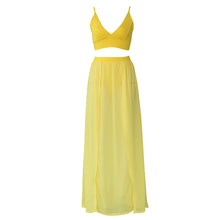Load image into Gallery viewer, Fashion Women Two Pieces Set Spaghetti Strap Deep V Neck Backless Crop Tops High Waist Sheer Skirts Matching Set Summer Clubwear