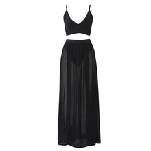 Load image into Gallery viewer, Fashion Women Two Pieces Set Spaghetti Strap Deep V Neck Backless Crop Tops High Waist Sheer Skirts Matching Set Summer Clubwear