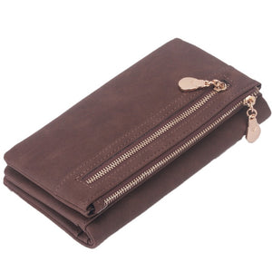 Fashion Women Wallets Dull Polish Leather Wallet Double Zipper Day Clutch Purse Wristlet Portefeuille Handbags Carteira Feminina