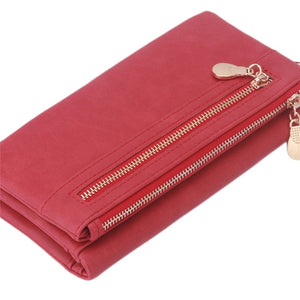 Fashion Women Wallets Dull Polish Leather Wallet Double Zipper Day Clutch Purse Wristlet Portefeuille Handbags Carteira Feminina