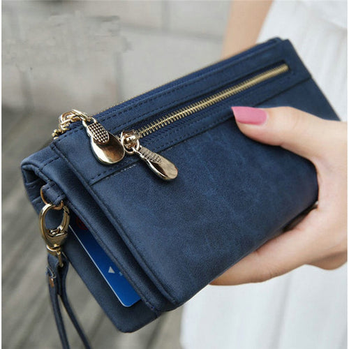 Fashion Women Wallets Dull Polish Leather Wallet Double Zipper Day Clutch Purse Wristlet Portefeuille Handbags Carteira Feminina