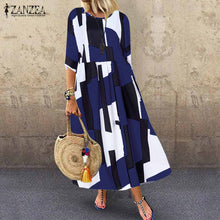 Load image into Gallery viewer, Fashion ZANZEA 2020 Summer Geometric Printed Maxi Dress Women&#39;s 3/4 Sleeve Sundress Female Casual Loose Party Robe Long Vestidos