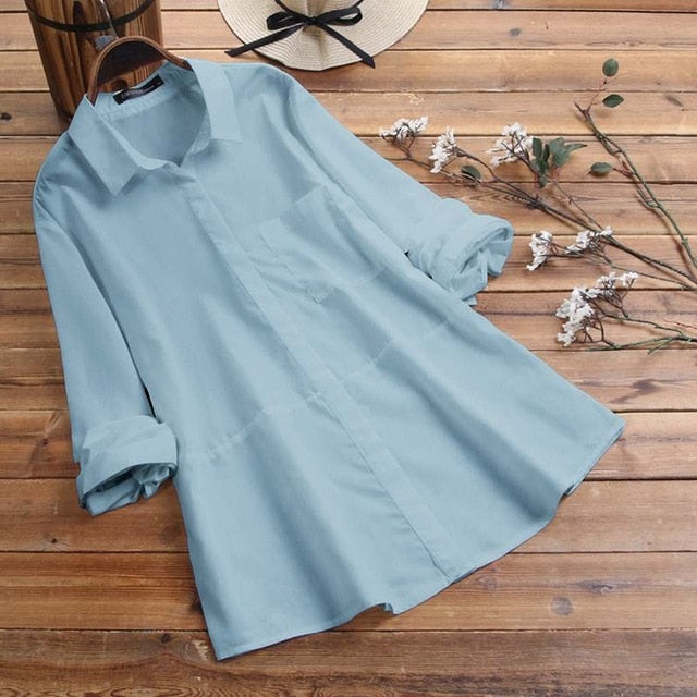 Fashion ZANZEA 2020 Women Lapel Neck Long Sleeve OL Blouse Spring Buttons Shirt Elegant Solid Blusas Femininas Chemise Top Mujer