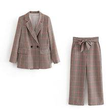 Load image into Gallery viewer, Fashion women's suits skirt suit Casual temperament double-breasted plaid jacket female Pants suit 2019 autumn women's clothing