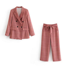 Load image into Gallery viewer, Fashion women's suits skirt suit Casual temperament double-breasted plaid jacket female Pants suit 2019 autumn women's clothing