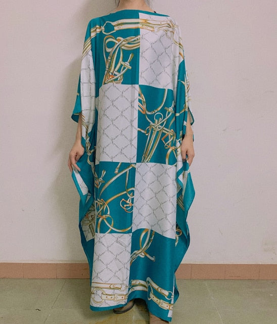 Fashionable Kuwait Style silk kaftan dress boho colourful pattern Dashiki African women's Silk Kaftan dress African Clothing