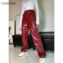 Load image into Gallery viewer, Faux Leather Pants Women&#39;s Pants High Waist Lady Loose Sexy Streetwear Fashion Elegant Straight leg Pants Female Trouser