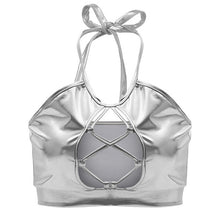 Load image into Gallery viewer, FestivalQueen 2019 Shiny Holographic Metallic Color Tank Tops Sexy Slim Backless Halter Street wear Crop Top for Women