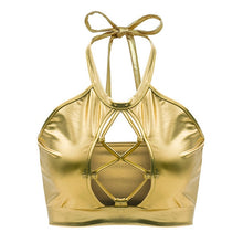 Load image into Gallery viewer, FestivalQueen 2019 Shiny Holographic Metallic Color Tank Tops Sexy Slim Backless Halter Street wear Crop Top for Women