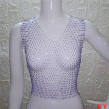 Load image into Gallery viewer, FestivalQueen Sexy Diamonds Mesh Cropped Tank Top Women Summer Cover Up Bikini See Through Rhinestone Net Party Club Crop Top