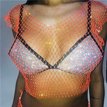 Load image into Gallery viewer, FestivalQueen Sexy Diamonds Mesh Cropped Tank Top Women Summer Cover Up Bikini See Through Rhinestone Net Party Club Crop Top