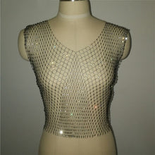 Load image into Gallery viewer, FestivalQueen Sexy Diamonds Mesh Cropped Tank Top Women Summer Cover Up Bikini See Through Rhinestone Net Party Club Crop Top