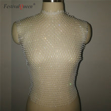 Load image into Gallery viewer, FestivalQueen Sexy Diamonds Mesh Cropped Tank Top Women Summer Cover Up Bikini See Through Rhinestone Net Party Club Crop Top