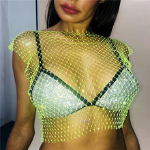 Load image into Gallery viewer, FestivalQueen Sexy Diamonds Mesh Cropped Tank Top Women Summer Cover Up Bikini See Through Rhinestone Net Party Club Crop Top