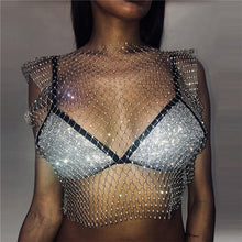 Load image into Gallery viewer, FestivalQueen Sexy Diamonds Mesh Cropped Tank Top Women Summer Cover Up Bikini See Through Rhinestone Net Party Club Crop Top