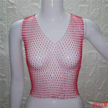 Load image into Gallery viewer, FestivalQueen Sexy Diamonds Mesh Cropped Tank Top Women Summer Cover Up Bikini See Through Rhinestone Net Party Club Crop Top