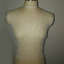 Load image into Gallery viewer, FestivalQueen Sexy Diamonds Mesh Cropped Tank Top Women Summer Cover Up Bikini See Through Rhinestone Net Party Club Crop Top