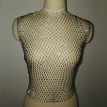 Load image into Gallery viewer, FestivalQueen Sexy Diamonds Mesh Cropped Tank Top Women Summer Cover Up Bikini See Through Rhinestone Net Party Club Crop Top