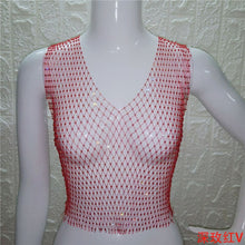 Load image into Gallery viewer, FestivalQueen Sexy Diamonds Mesh Cropped Tank Top Women Summer Cover Up Bikini See Through Rhinestone Net Party Club Crop Top