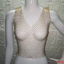 Load image into Gallery viewer, FestivalQueen Sexy Diamonds Mesh Cropped Tank Top Women Summer Cover Up Bikini See Through Rhinestone Net Party Club Crop Top