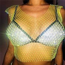 Load image into Gallery viewer, FestivalQueen Sexy Diamonds Mesh Cropped Tank Top Women Summer Cover Up Bikini See Through Rhinestone Net Party Club Crop Top