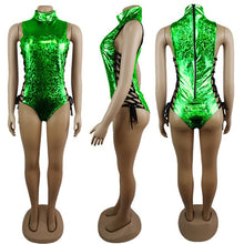 Load image into Gallery viewer, FestivalQueen Women Sexy Gray Holographic Bodysuit Rompers 2019 Party Musical Festival Rave Bodycon Lace Up Bodysuits for Lady