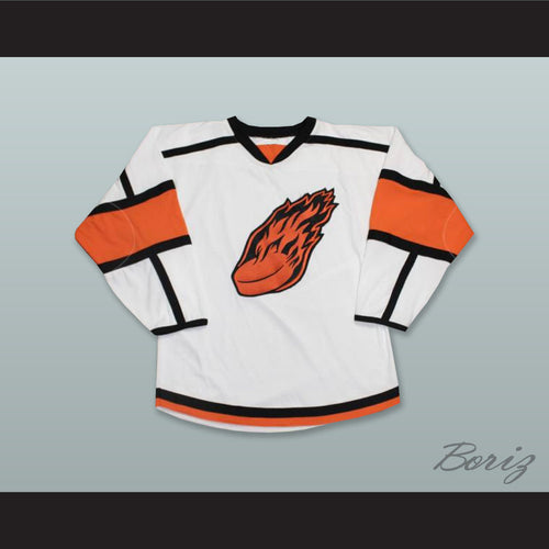 Flaming Hockey Puck White Hockey Jersey