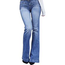 Load image into Gallery viewer, Flare Faux Jeans Pants Women Thin Vintage Denim Ladies High Waist Stretch Pocket Trousers Wide Leg Jeans
