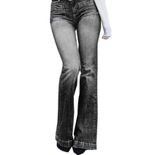 Load image into Gallery viewer, Flare Faux Jeans Pants Women Thin Vintage Denim Ladies High Waist Stretch Pocket Trousers Wide Leg Jeans