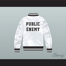 Load image into Gallery viewer, Flavor-Flav Public Enemy White Varsity Letterman Satin Bomber Jacket