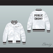 Load image into Gallery viewer, Flavor-Flav Public Enemy White Varsity Letterman Satin Bomber Jacket