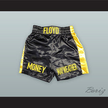 Load image into Gallery viewer, Floyd Mayweather Jr Black and Gold Boxing Shorts