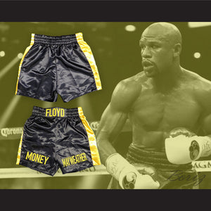 Floyd Mayweather Jr Black and Gold Boxing Shorts