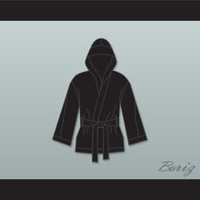 Load image into Gallery viewer, Floyd &#39;Money&#39; Mayweather Jr Black Satin Half Boxing Robe with Hood