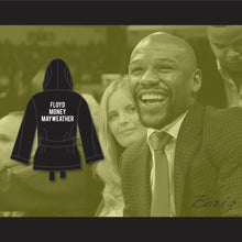 Load image into Gallery viewer, Floyd &#39;Money&#39; Mayweather Jr Black Satin Half Boxing Robe with Hood