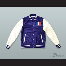 Load image into Gallery viewer, France Blue and White Lab Leather Varsity Letterman Jacket